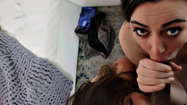 Babe sharing in interracial threesome wit beauty