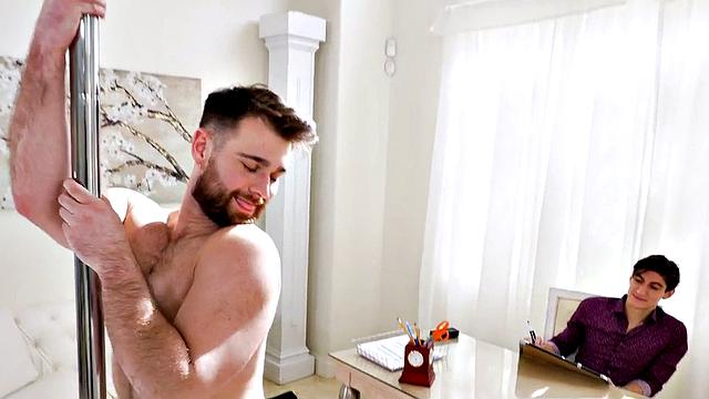 Fisting gay stripper fucked by top in jockstrap ass