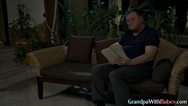 Horny babe doggyfucked by grandpa