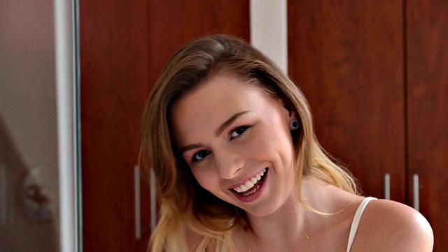 Gorgeous 18-year-old brunette soaps up her smooth slit in the shower, drops to her knees and fingers her wet cunt.