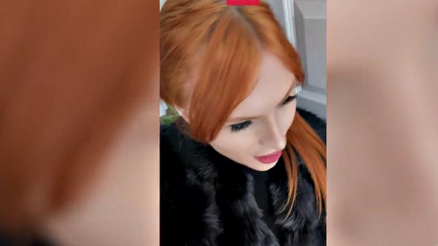 Busty ginger babe barebacked while jerking off