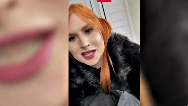 Busty ginger babe barebacked while jerking off