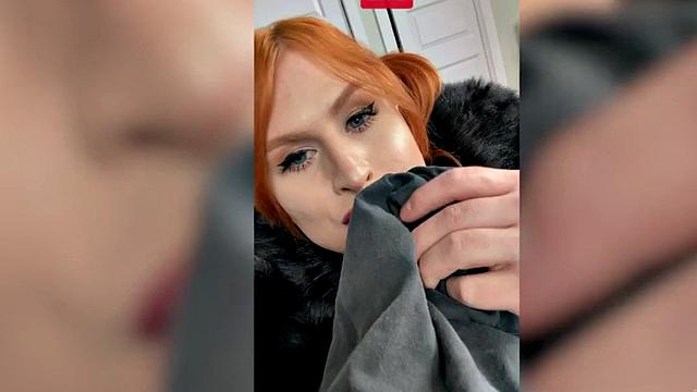 Busty ginger babe barebacked while jerking off