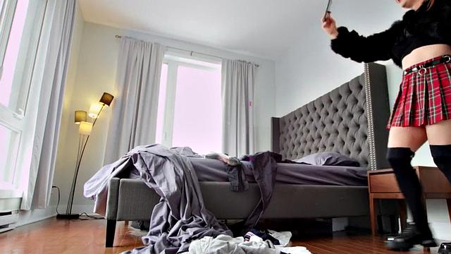 Busty ginger babe barebacked while jerking off