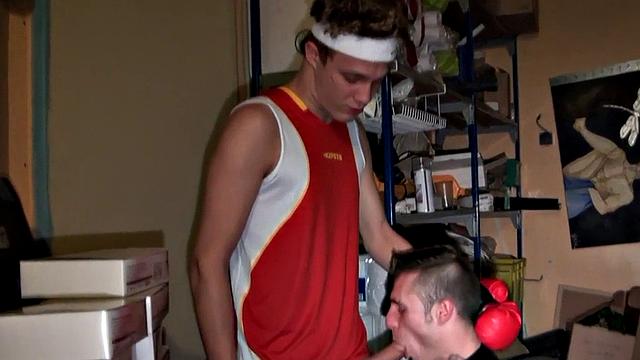 Sportive stud bangs judge in suit in his secret stockroom