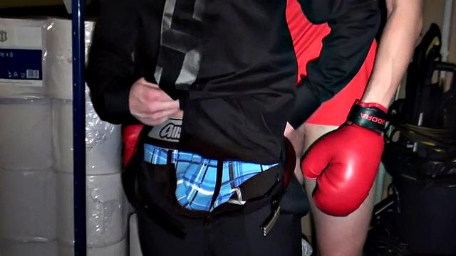 Sportive stud bangs judge in suit in his secret stockroom