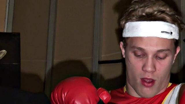 Sportive stud bangs judge in suit in his secret stockroom