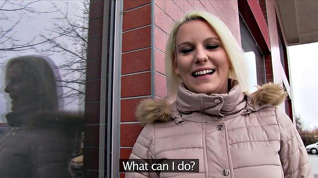 Blonde with huge tits gets bent over and pounded in the balcony