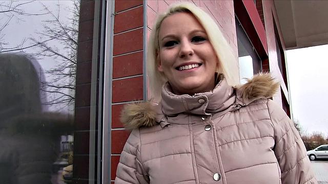 Blonde with huge tits gets bent over and pounded in the balcony