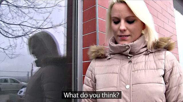 Blonde with huge tits gets bent over and pounded in the balcony