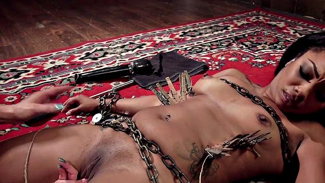 Watch as Lez Domina's Ebony Lezdom Slave Licks Ass Before Getting Pounded in the Pussy