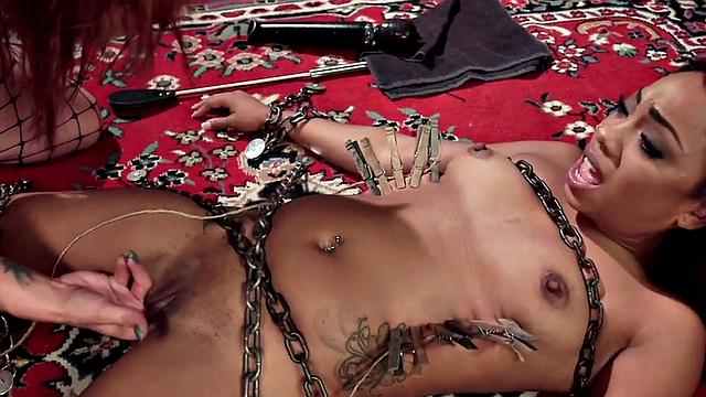 Watch as Lez Domina's Ebony Lezdom Slave Licks Ass Before Getting Pounded in the Pussy