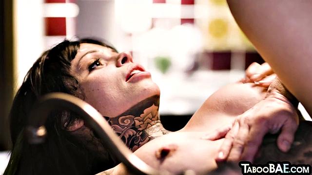 Big-titted inked babe gets doggystyled