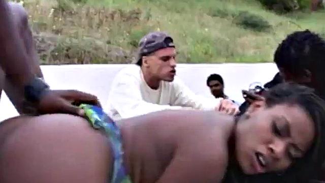 Ebony party sluts get drilled as others watch