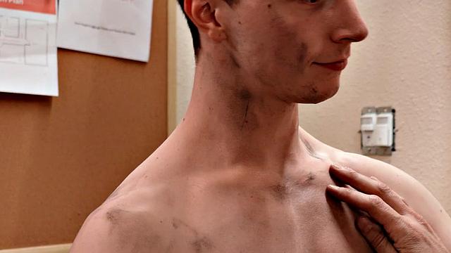 Lockerroom jock checks ass health after medical check