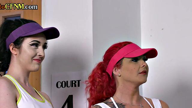 CFNM tennis dominas give group HJ to lucky man