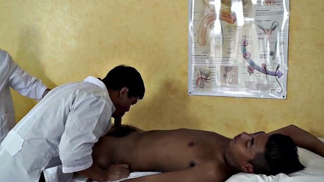 Dirty Asian fucked by nurse in asshole in missionary position