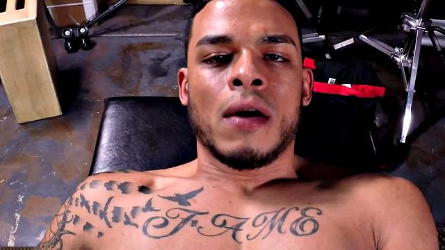 Hunky Latino stuffed by inked amateur stud after bj