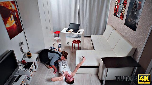 TUTOR4K. Red-haired English teacher suddenly fucked by a cunning student