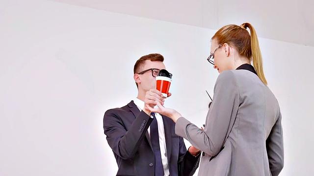 Classy redhead secretary doggystyled after pussylicking