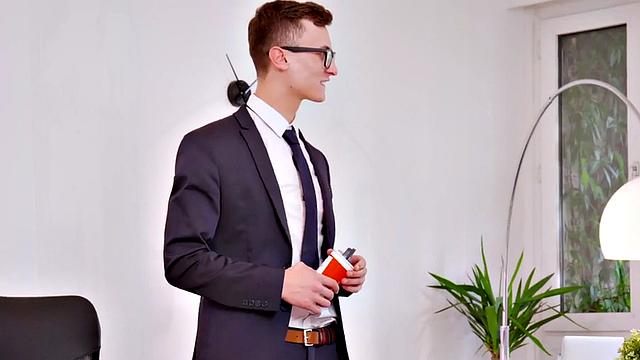 Classy redhead secretary doggystyled after pussylicking