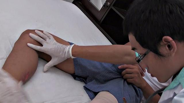 Homemade Asian twink fucks doctor's ass during visit