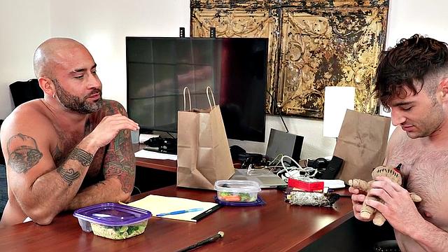 Mesmerized gaydaddy fucks stud in office until cumshot