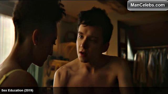 Asa Butterfield with hairless abs