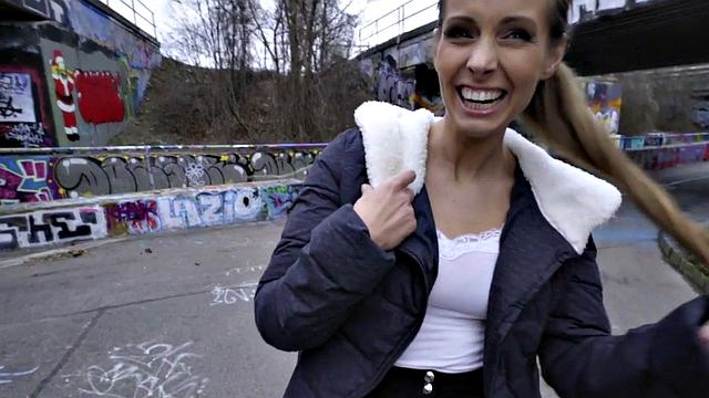 Public pick-up ends in wild outdoor sex for blonde amateur with brown hair