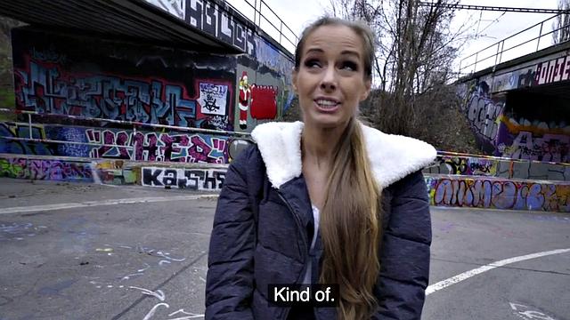 Public pick-up ends in wild outdoor sex for blonde amateur with brown hair