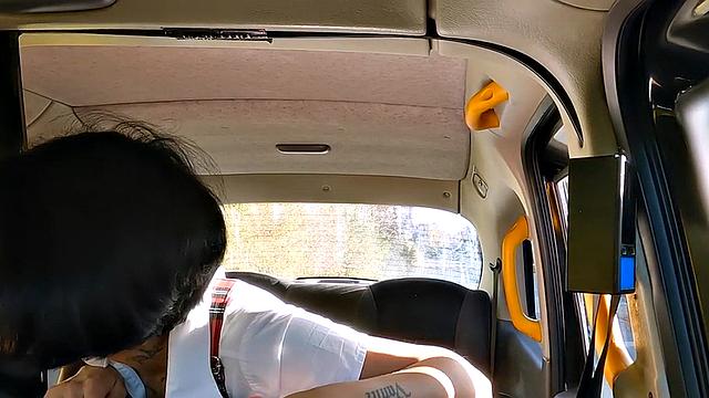 Alt babe rides taxi driver's cock after teasing him