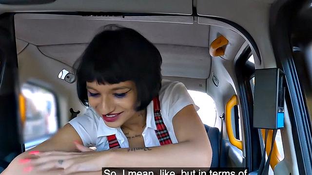 Alt babe rides taxi driver's cock after teasing him