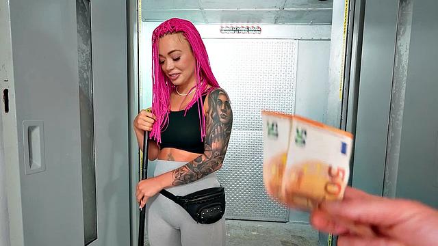 Watch this tattooed maid get her pink pussy drilled by big-tit white boys in POV in missionary