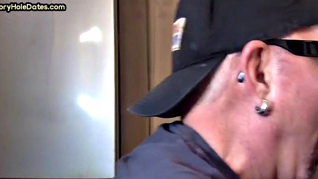 Closeup gloryhole DILF sucks cock in amateur blowjob