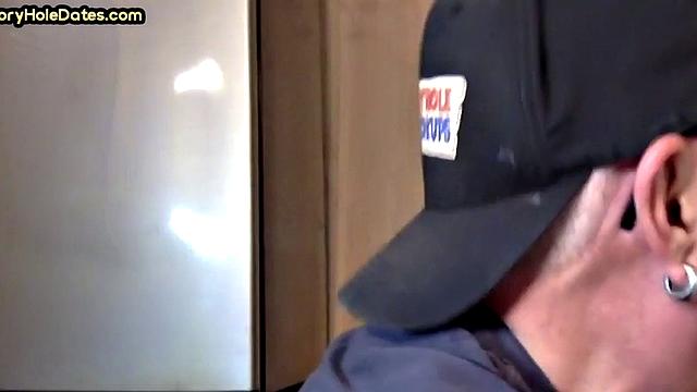 Closeup gloryhole DILF sucks cock in amateur blowjob