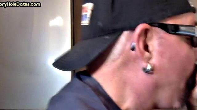 Closeup gloryhole DILF sucks cock in amateur blowjob