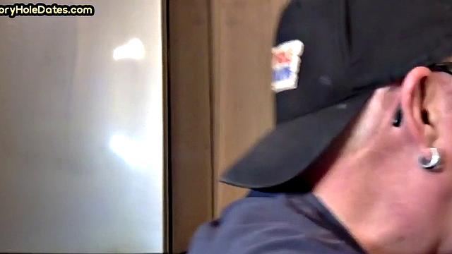 Closeup gloryhole DILF sucks cock in amateur blowjob