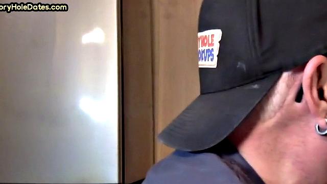 Closeup gloryhole DILF sucks cock in amateur blowjob