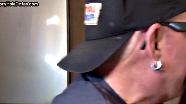 Closeup gloryhole DILF sucks cock in amateur blowjob