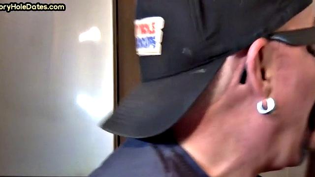 Closeup gloryhole DILF sucks cock in amateur blowjob