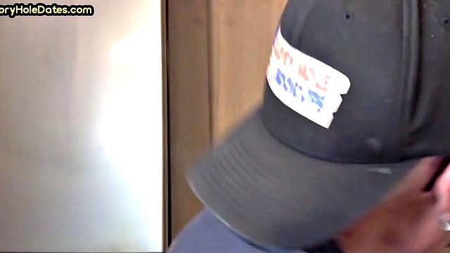 Closeup gloryhole DILF sucks cock in amateur blowjob