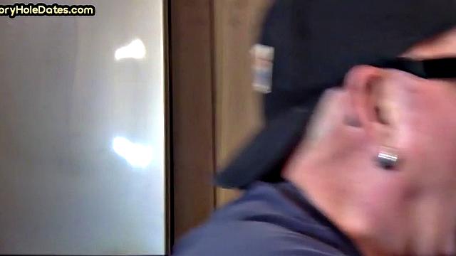 Closeup gloryhole DILF sucks cock in amateur blowjob