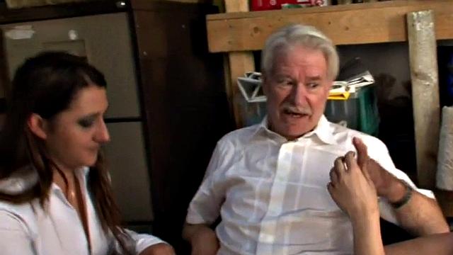 CFNM femdom babes jerk old small cock in 3some session