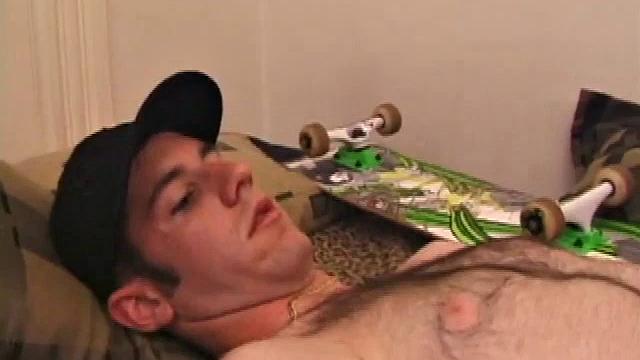 After Tag returns from skateboarding, he decides to jack off. This self-sucking skater boy bends over and licks the head of his cock to get a taste of his pre-cum. Then, after stroking with determination, Tag busts a warm cum load onto his face.