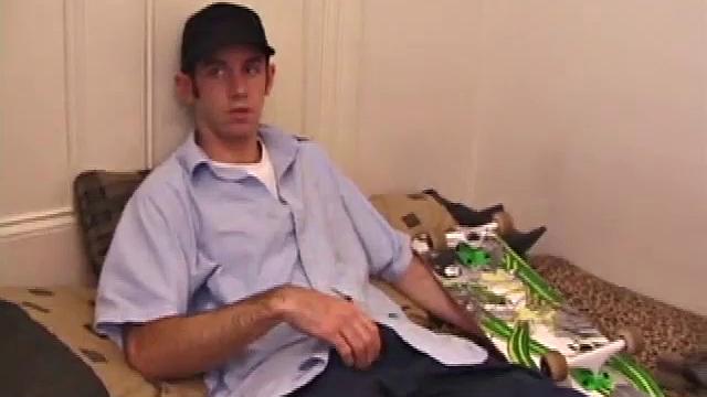 After Tag returns from skateboarding, he decides to jack off. This self-sucking skater boy bends over and licks the head of his cock to get a taste of his pre-cum. Then, after stroking with determination, Tag busts a warm cum load onto his face.