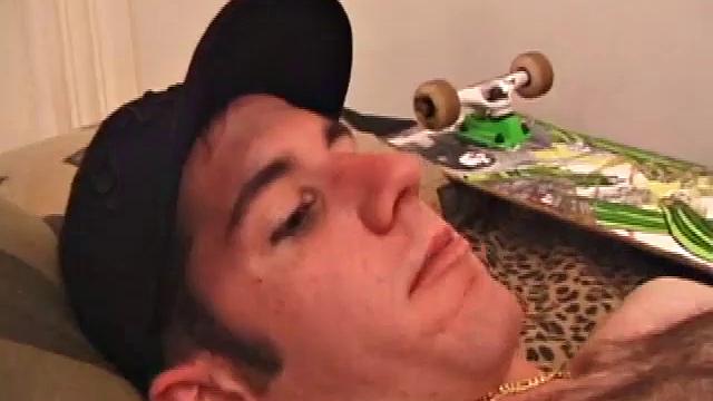 After Tag returns from skateboarding, he decides to jack off. This self-sucking skater boy bends over and licks the head of his cock to get a taste of his pre-cum. Then, after stroking with determination, Tag busts a warm cum load onto his face.