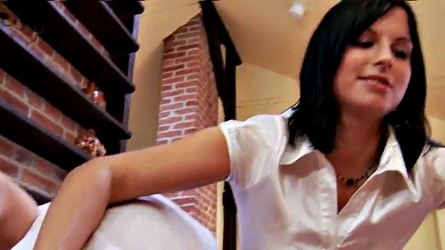 CFNM dominas pegging sissy with strapon in 3way