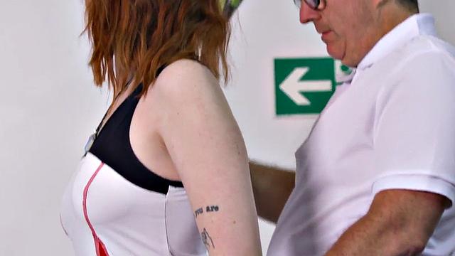 CFNM tennis players in group action for lucky dude