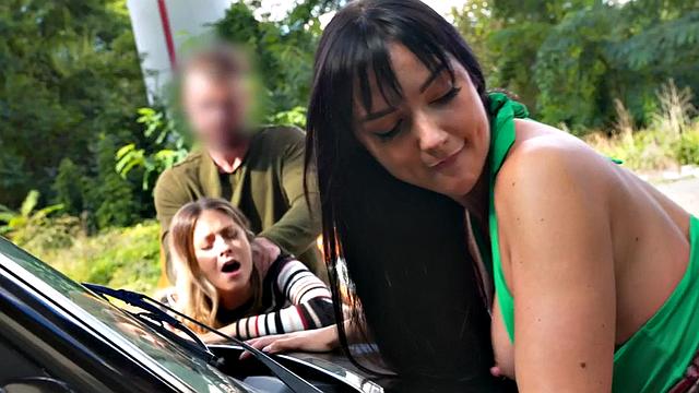 Cab sluts fucked roughly outdoor in group sex