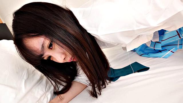 Mio Ito shows her sexy legs and hairy pussy in her uniform